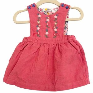 Baby Boden Cord Pinnie Dress, Flower Embroidered Pinafore Floral Corduroy Cotton